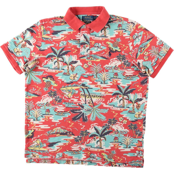 Ralph Lauren POLO RALPH LAUREN CLASSIC FIT all-over print short-sleeved polo shirt, men's size M (approx.) cotton red type Vintage Second Hand