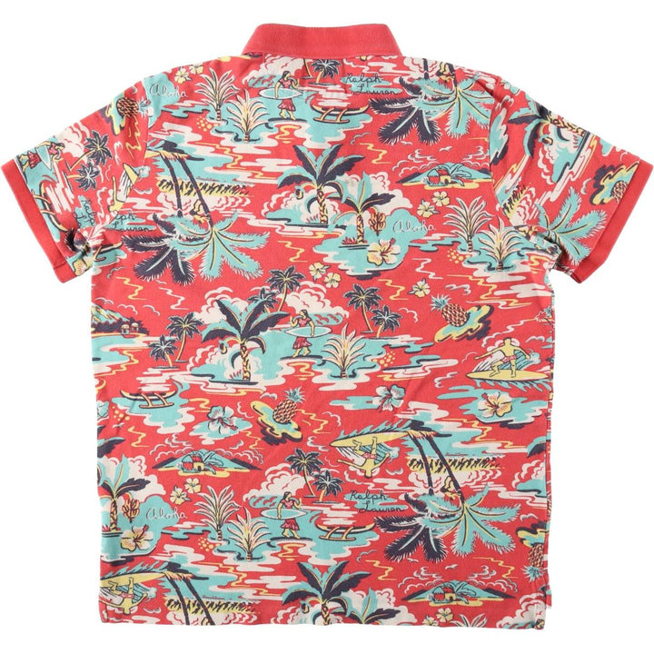 Ralph Lauren POLO RALPH LAUREN CLASSIC FIT all-over print short-sleeved polo shirt, men's size M (approx.) cotton red type Vintage Second Hand
