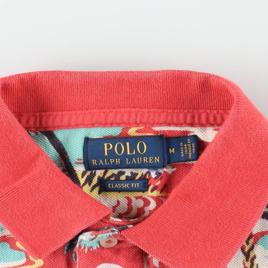 Ralph Lauren POLO RALPH LAUREN CLASSIC FIT all-over print short-sleeved polo shirt, men's size M (approx.) cotton red type Vintage Second Hand