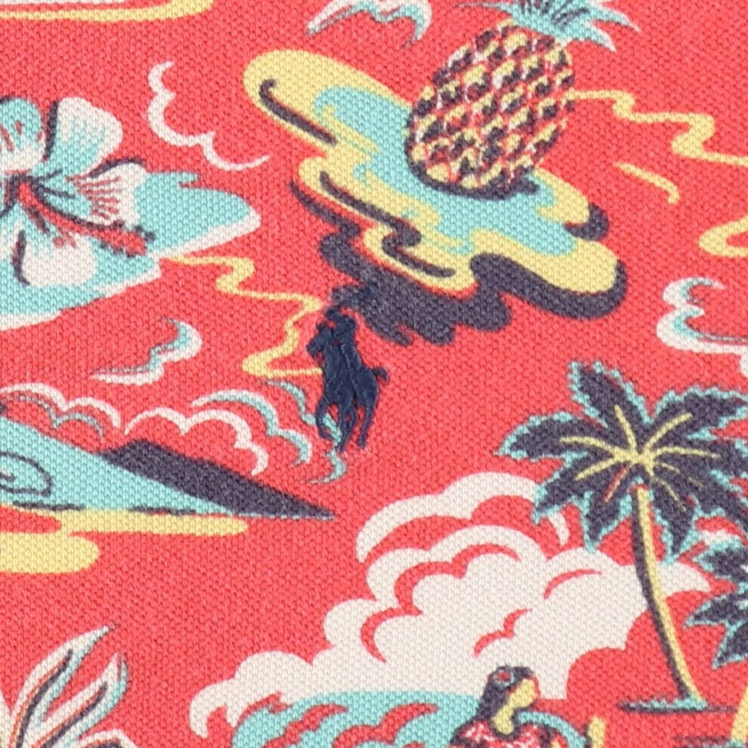 Ralph Lauren POLO RALPH LAUREN CLASSIC FIT all-over print short-sleeved polo shirt, men's size M (approx.) cotton red type Vintage Second Hand
