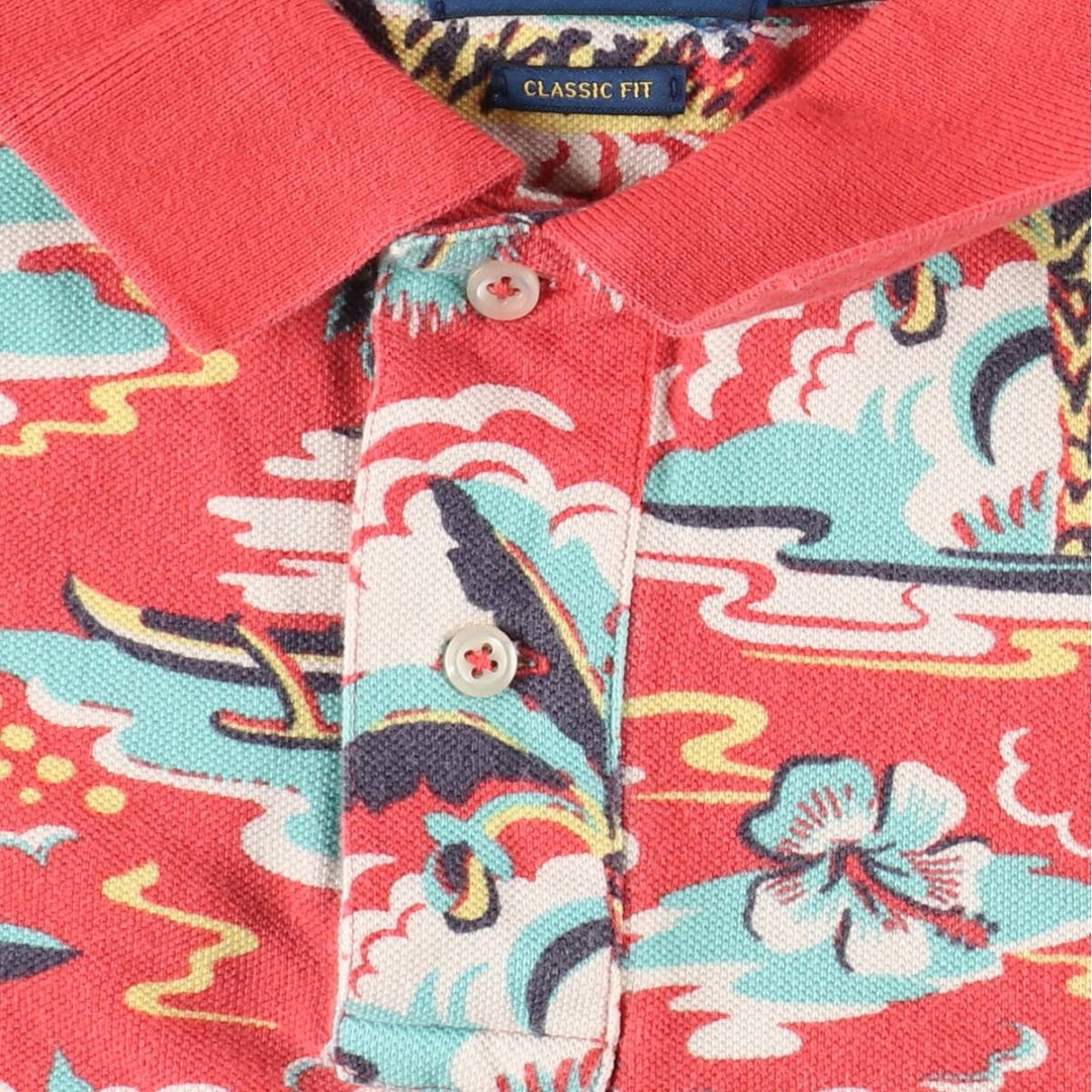 Ralph Lauren POLO RALPH LAUREN CLASSIC FIT all-over print short-sleeved polo shirt, men's size M (approx.) cotton red type Vintage Second Hand