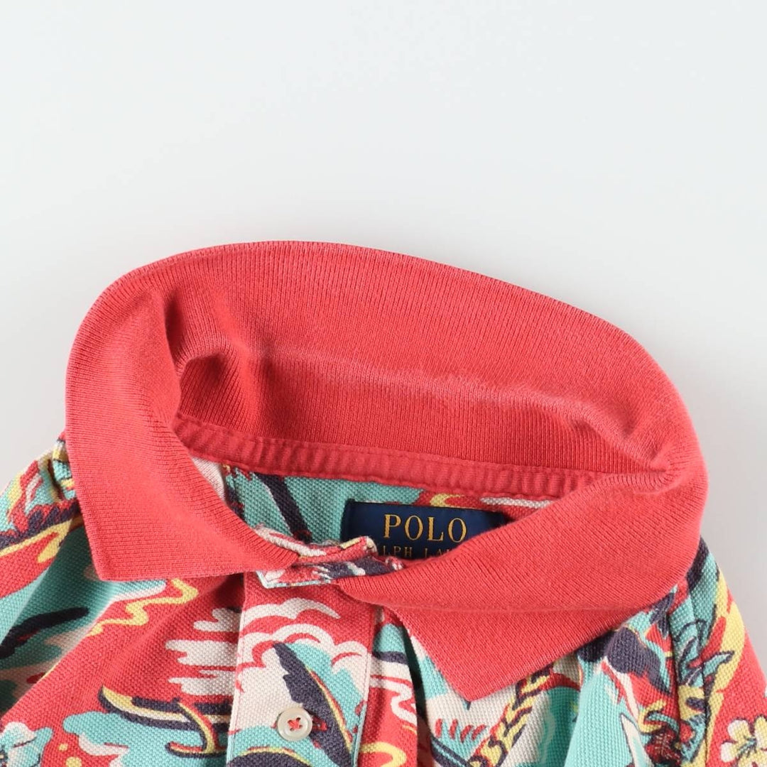 Ralph Lauren POLO RALPH LAUREN CLASSIC FIT all-over print short-sleeved polo shirt, men's size M (approx.) cotton red type Vintage Second Hand