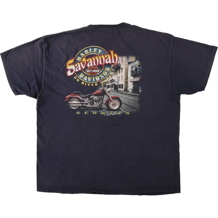 Hanes BEEFY-T Harley-Davidson Eagle Pattern Motorcycle T-Shirt, Men's XXL (approx.) cotton navy blue type Vintage Second Hand