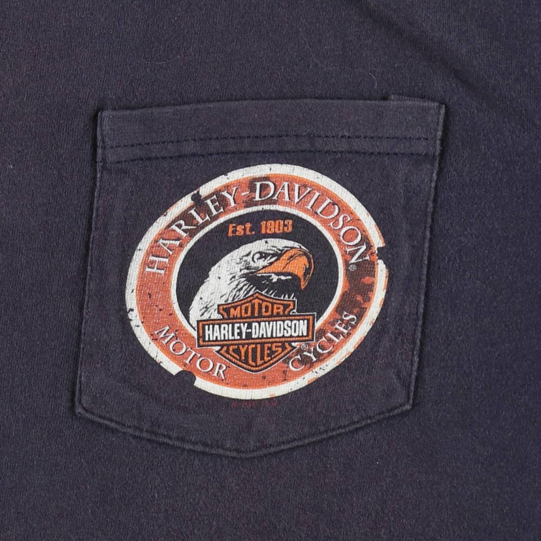 Hanes BEEFY-T Harley-Davidson Eagle Pattern Motorcycle T-Shirt, Men's XXL (approx.) cotton navy blue type Vintage Second Hand