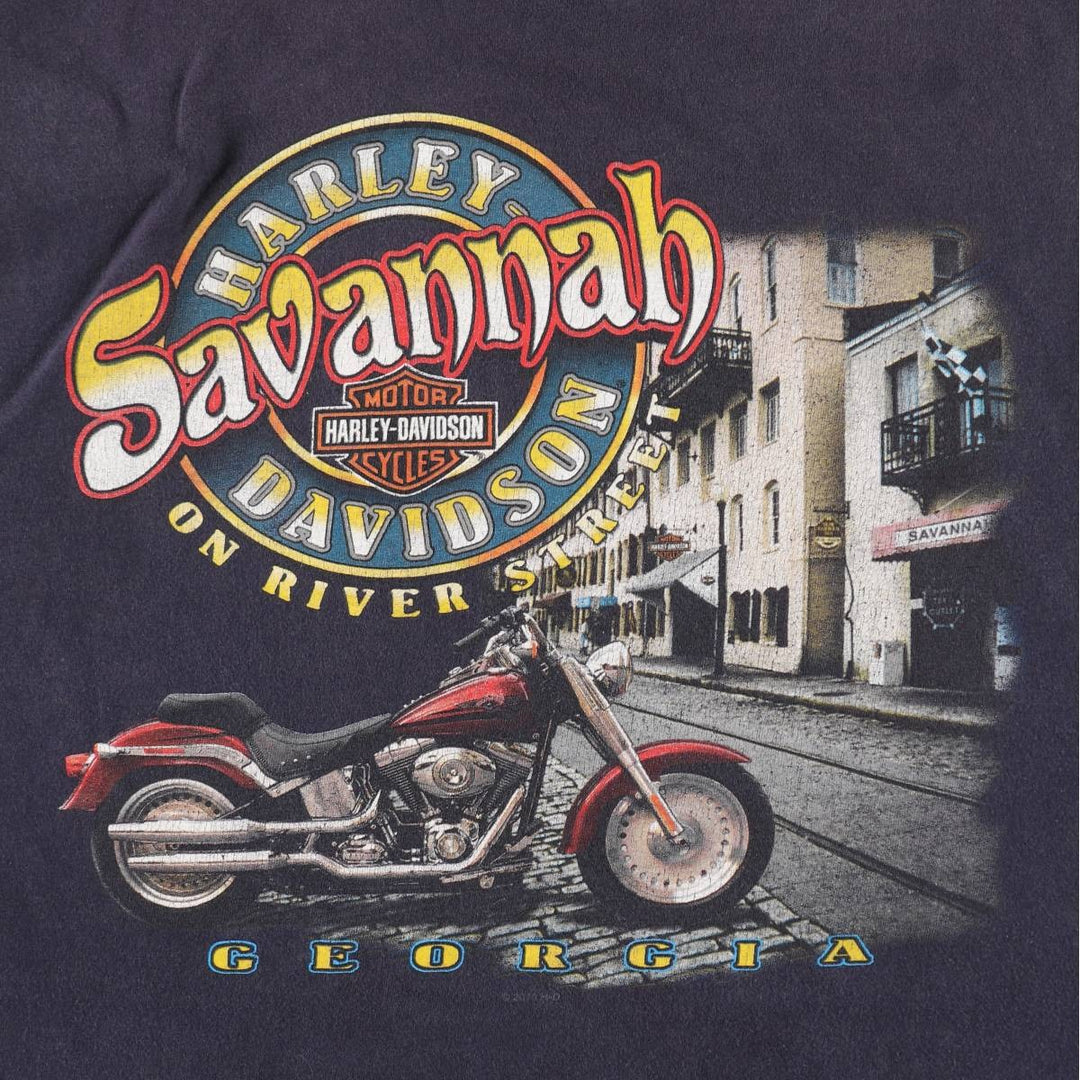 Hanes BEEFY-T Harley-Davidson Eagle Pattern Motorcycle T-Shirt, Men's XXL (approx.) cotton navy blue type Vintage Second Hand