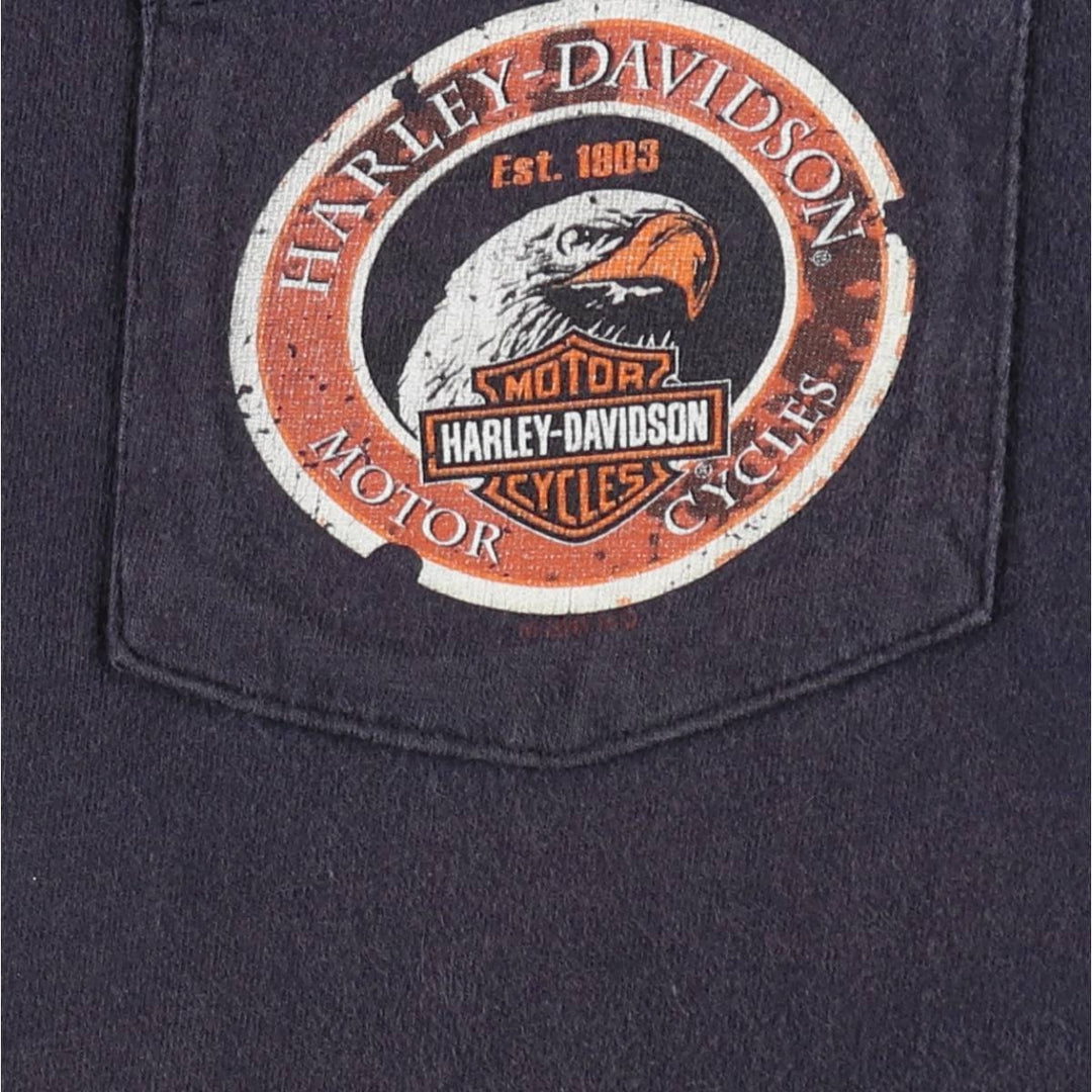 Hanes BEEFY-T Harley-Davidson Eagle Pattern Motorcycle T-Shirt, Men's XXL (approx.) cotton navy blue type Vintage Second Hand
