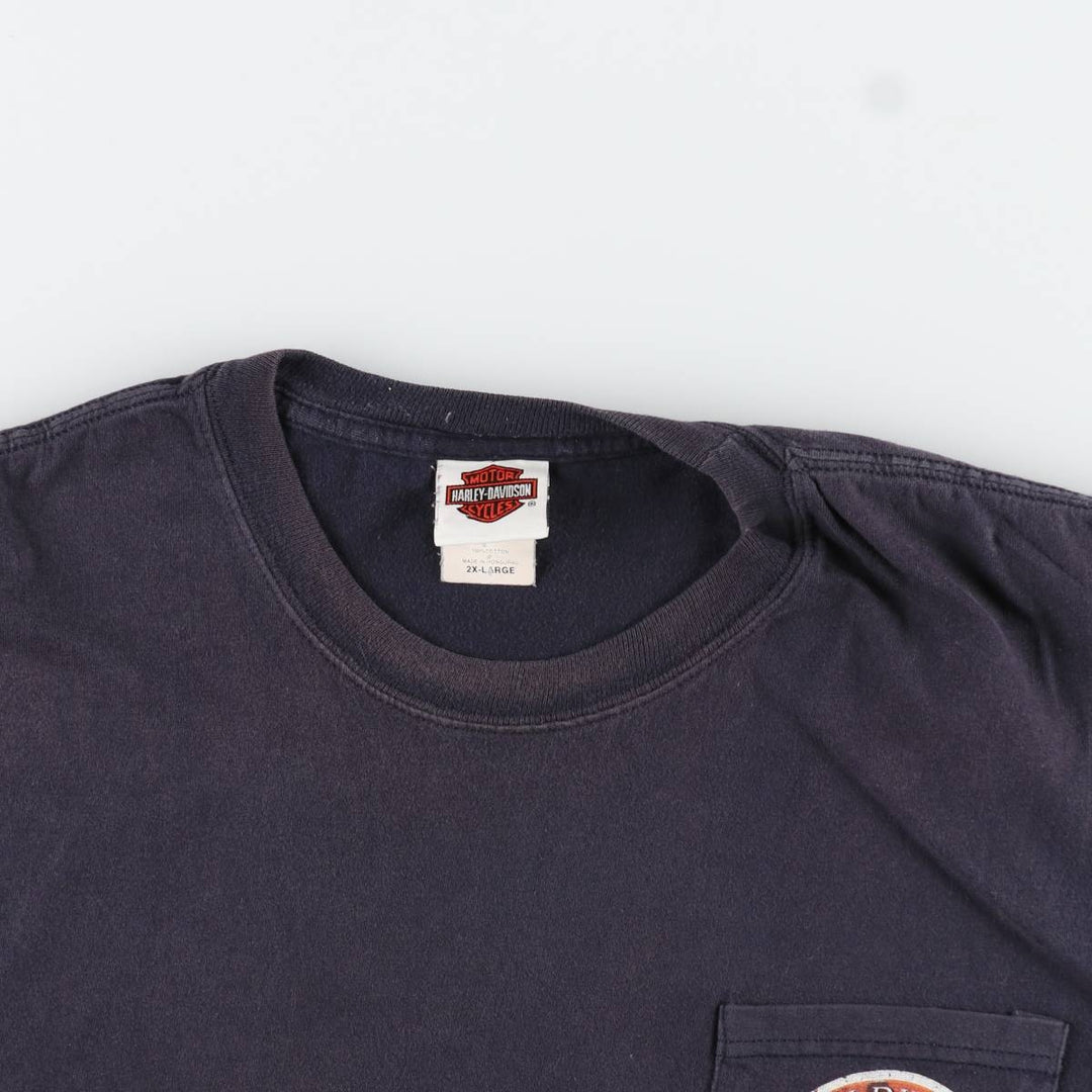 Hanes BEEFY-T Harley-Davidson Eagle Pattern Motorcycle T-Shirt, Men's XXL (approx.) cotton navy blue type Vintage Second Hand
