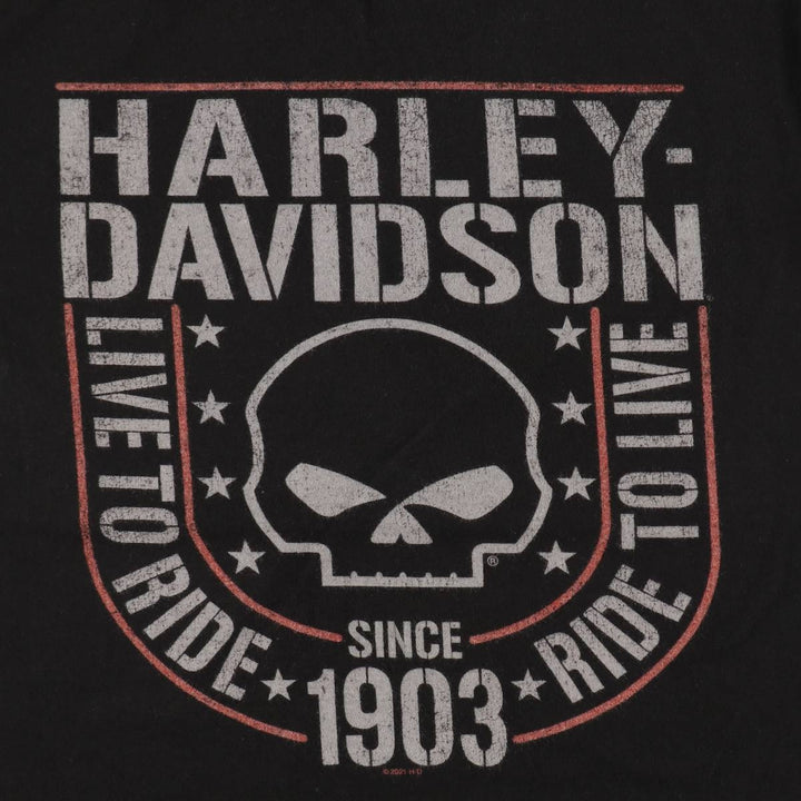 Harley-Davidson Skull Pattern Motorcycle Bike T-shirt Men's M size unclear black type Vintage Second Hand