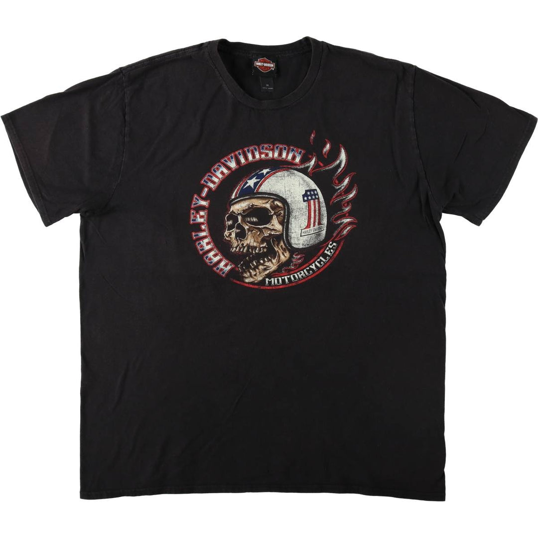 Harley-Davidson Skull Pattern American Flag Motorcycle T-Shirt, Men's Size XL (approx.) cotton black type Vintage Second Hand