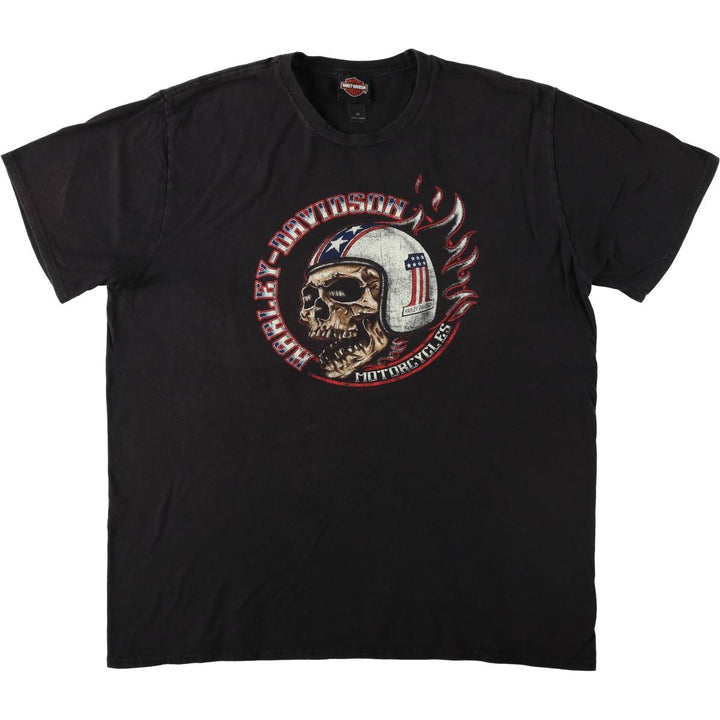 Harley-Davidson Skull Pattern American Flag Motorcycle T-Shirt, Men's Size XL (approx.) cotton black type Vintage Second Hand