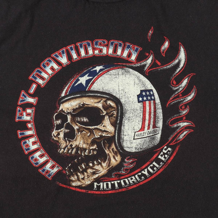 Harley-Davidson Skull Pattern American Flag Motorcycle T-Shirt, Men's Size XL (approx.) cotton black type Vintage Second Hand