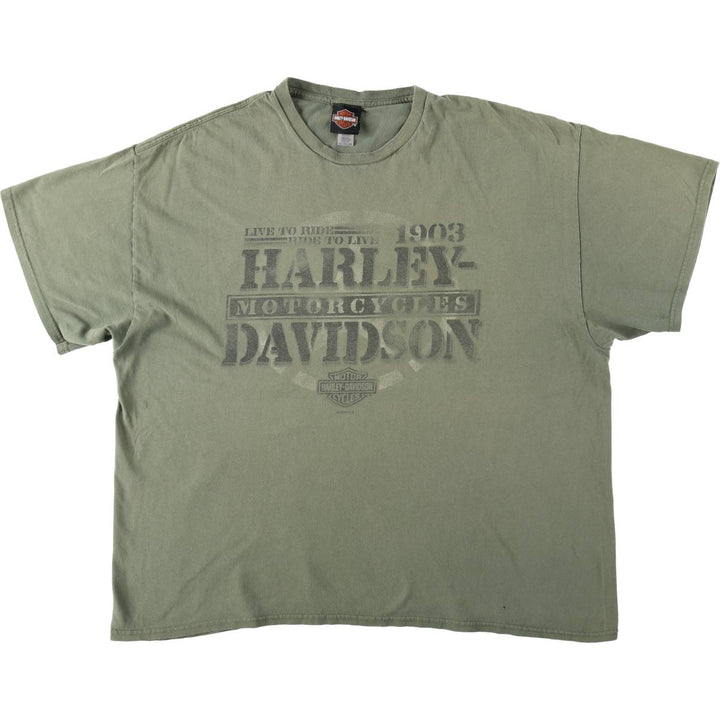 Harley-Davidson Skull Pattern Motorcycle Bike T-shirt Men's XXL cotton Khaki type sage green Vintage Second Hand