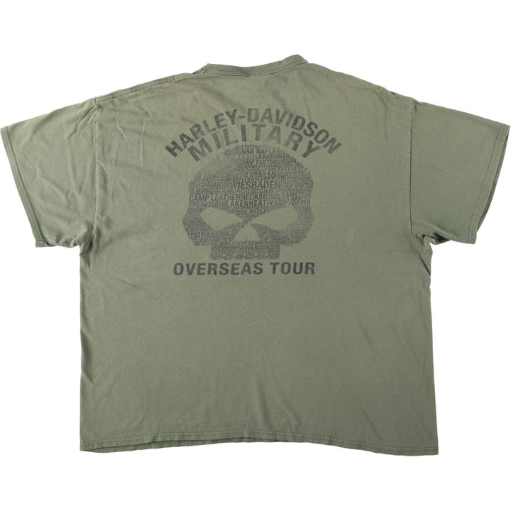 Harley-Davidson Skull Pattern Motorcycle Bike T-shirt Men's XXL cotton Khaki type sage green Vintage Second Hand