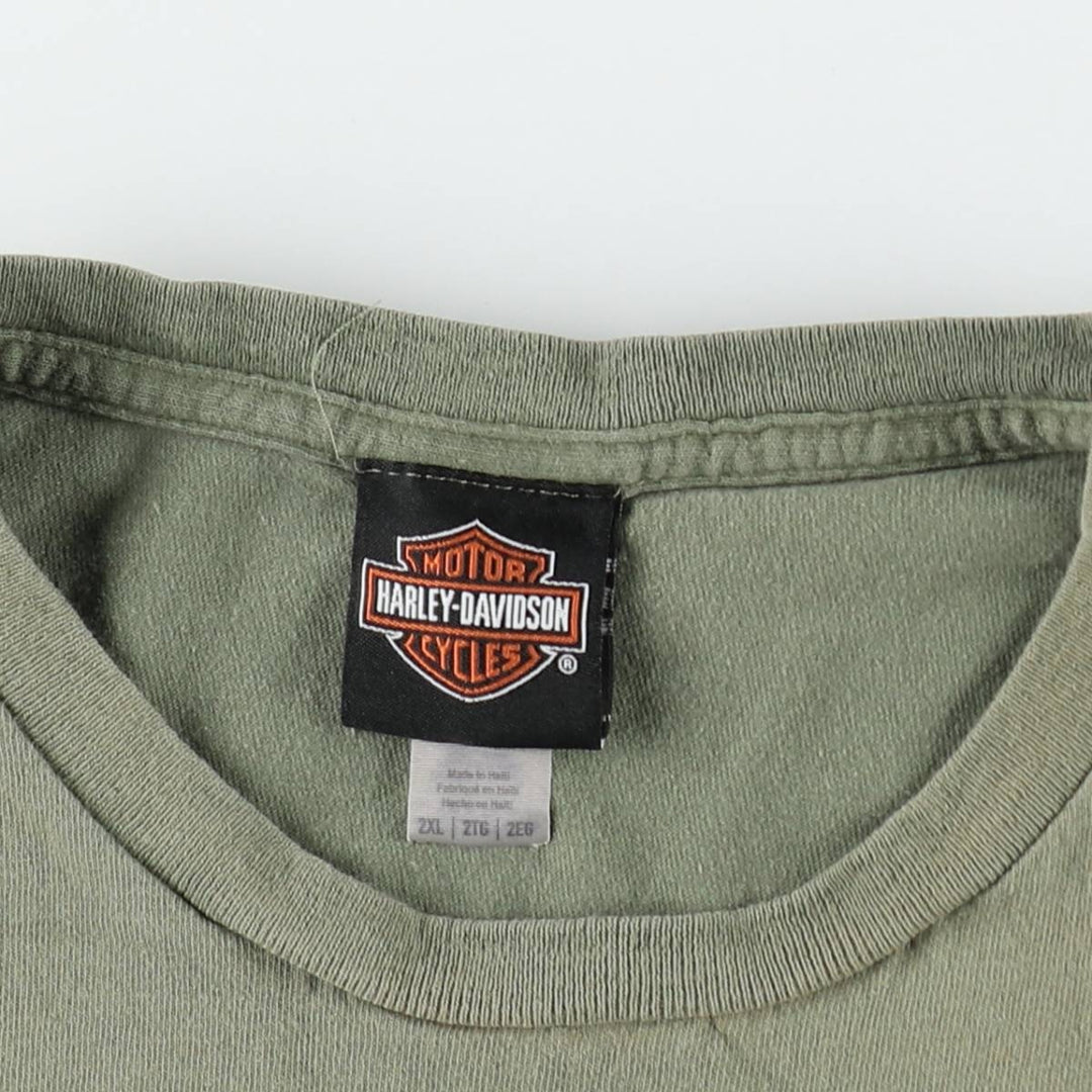 Harley-Davidson Skull Pattern Motorcycle Bike T-shirt Men's XXL cotton Khaki type sage green Vintage Second Hand