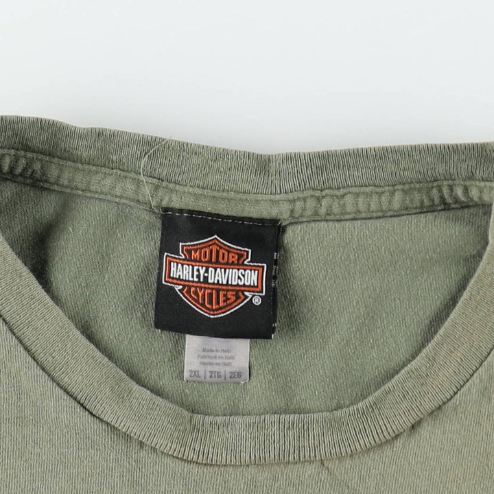 Harley-Davidson Skull Pattern Motorcycle Bike T-shirt Men's XXL cotton Khaki type sage green Vintage Second Hand