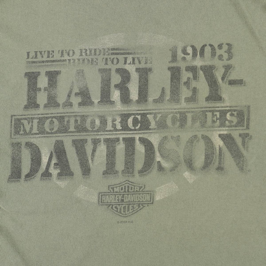 Harley-Davidson Skull Pattern Motorcycle Bike T-shirt Men's XXL cotton Khaki type sage green Vintage Second Hand