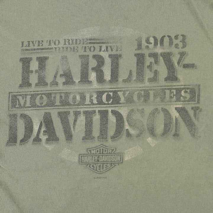 Harley-Davidson Skull Pattern Motorcycle Bike T-shirt Men's XXL cotton Khaki type sage green Vintage Second Hand