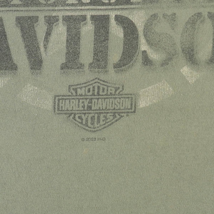Harley-Davidson Skull Pattern Motorcycle Bike T-shirt Men's XXL cotton Khaki type sage green Vintage Second Hand