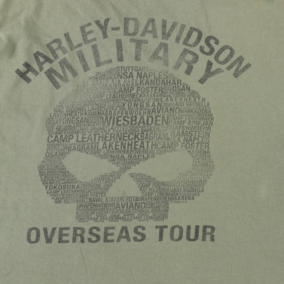 Harley-Davidson Skull Pattern Motorcycle Bike T-shirt Men's XXL cotton Khaki type sage green Vintage Second Hand