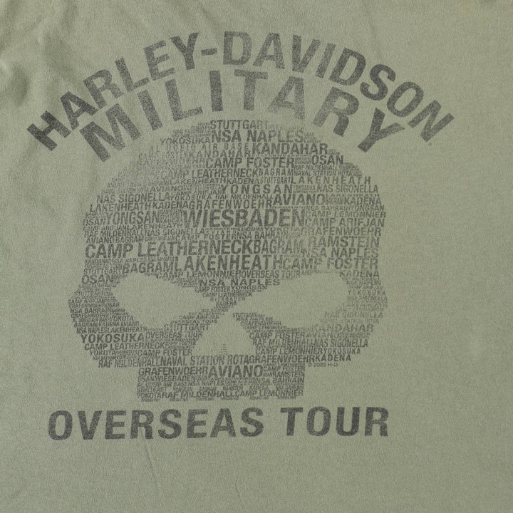 Harley-Davidson Skull Pattern Motorcycle Bike T-shirt Men's XXL cotton Khaki type sage green Vintage Second Hand