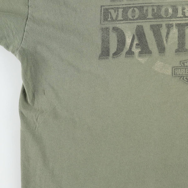 Harley-Davidson Skull Pattern Motorcycle Bike T-shirt Men's XXL cotton Khaki type sage green Vintage Second Hand