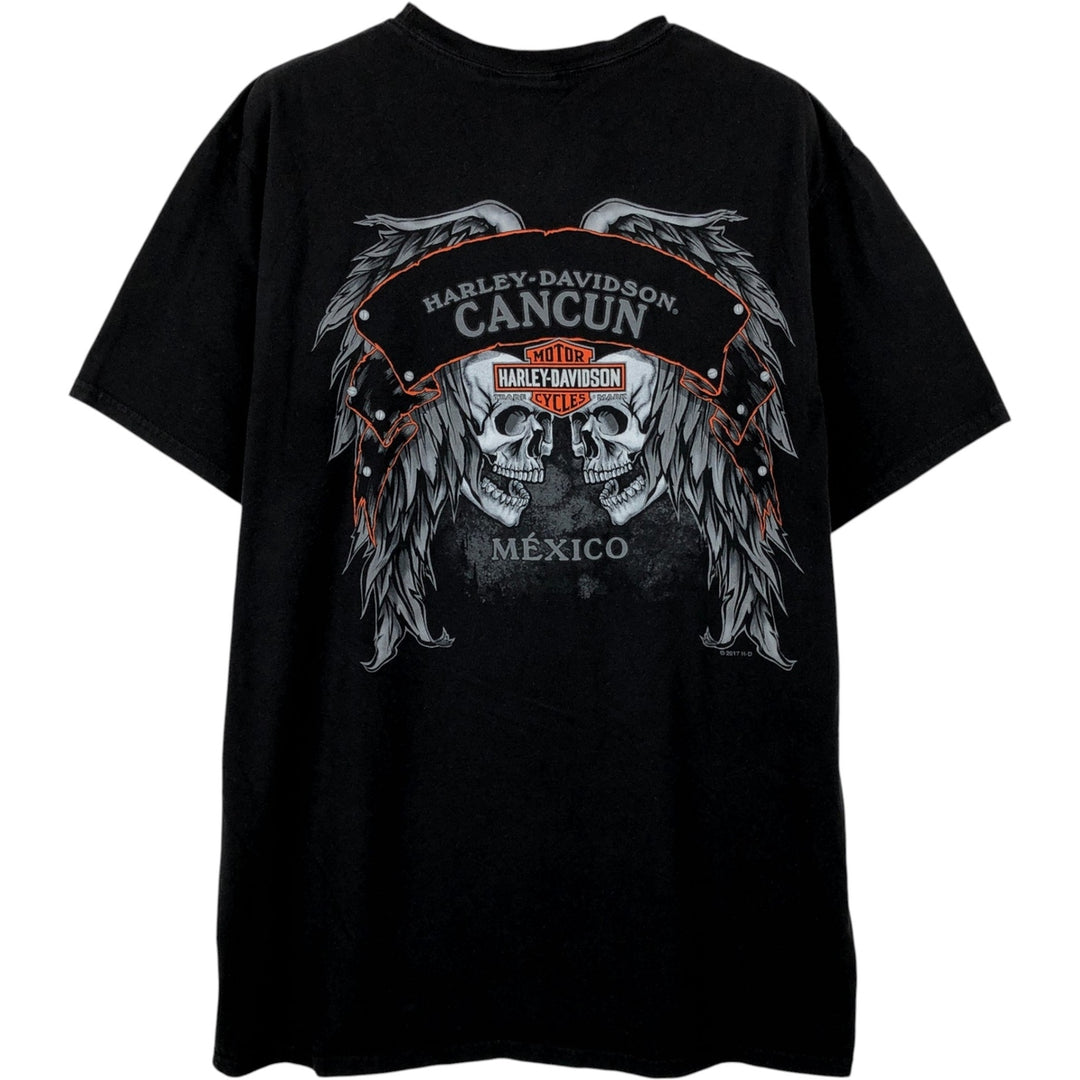 Harley-Davidson Skull Pattern Skull Wing Motorcycle Bike T-shirt Men's L size cotton black type Vintage Second Hand