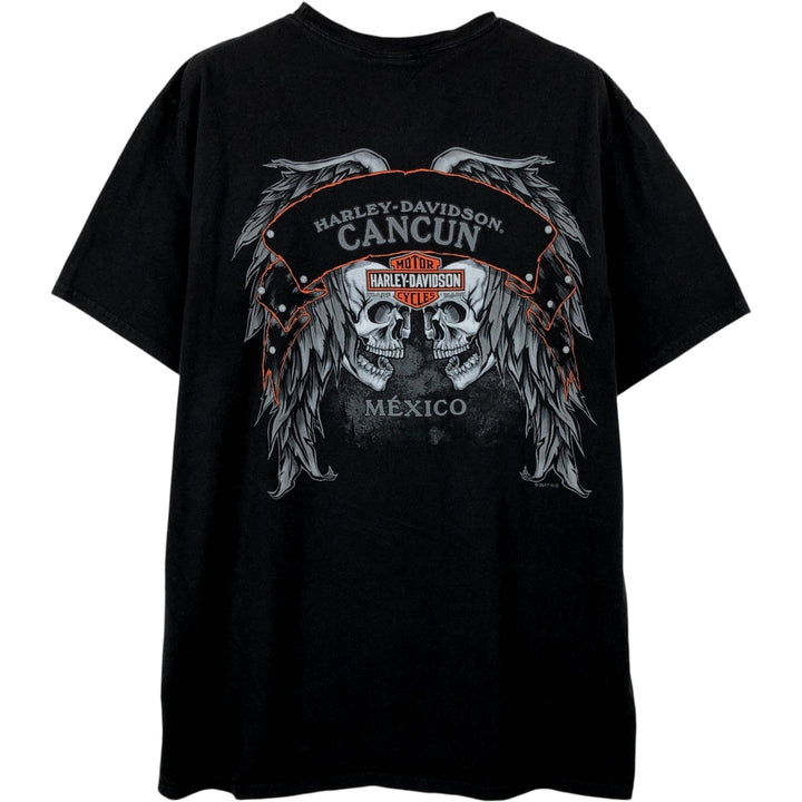 Harley-Davidson Skull Pattern Skull Wing Motorcycle Bike T-shirt Men's L size cotton black type Vintage Second Hand