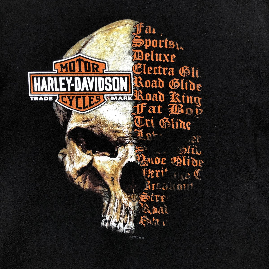 Harley-Davidson Skull Pattern Skull Wing Motorcycle Bike T-shirt Men's L size cotton black type Vintage Second Hand
