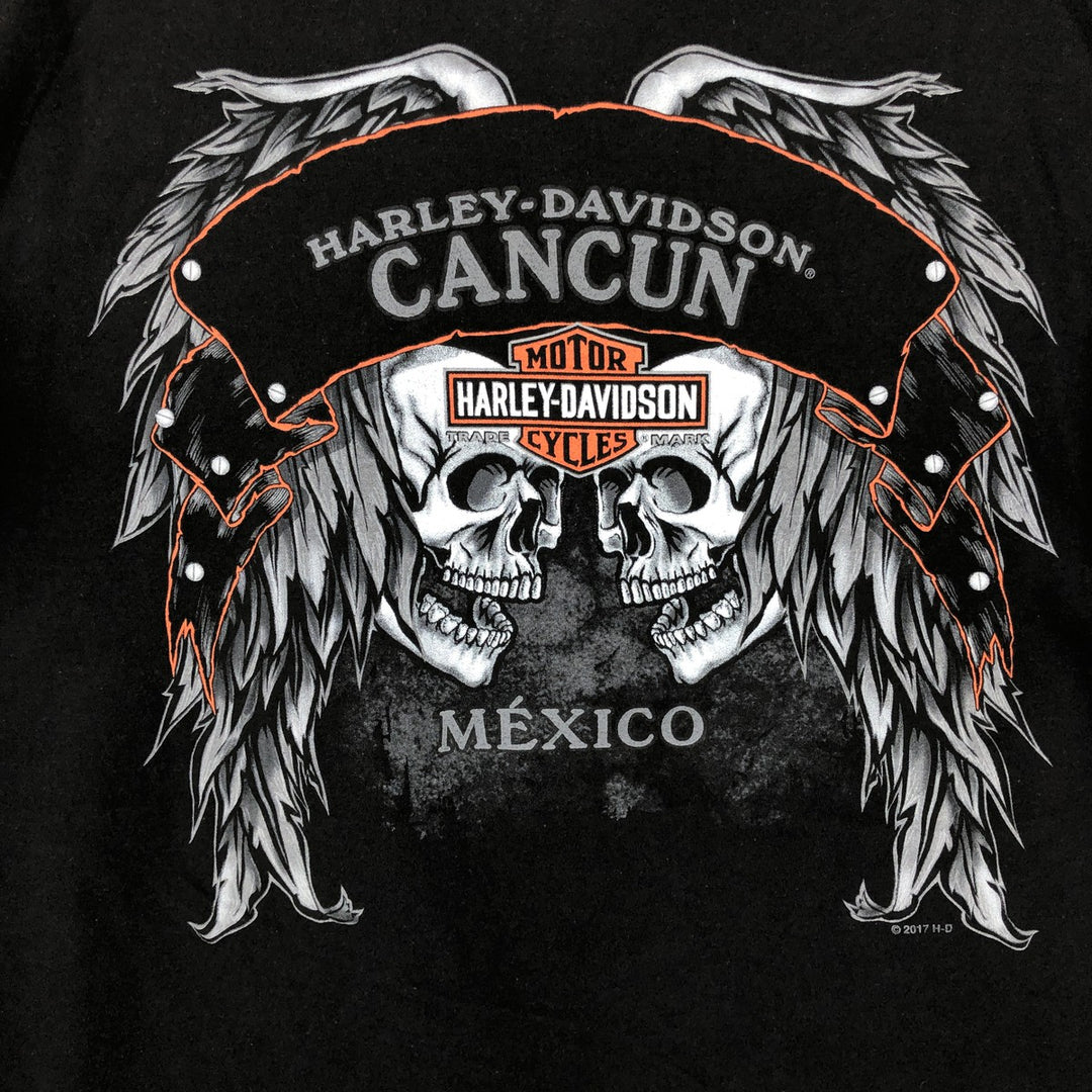 Harley-Davidson Skull Pattern Skull Wing Motorcycle Bike T-shirt Men's L size cotton black type Vintage Second Hand