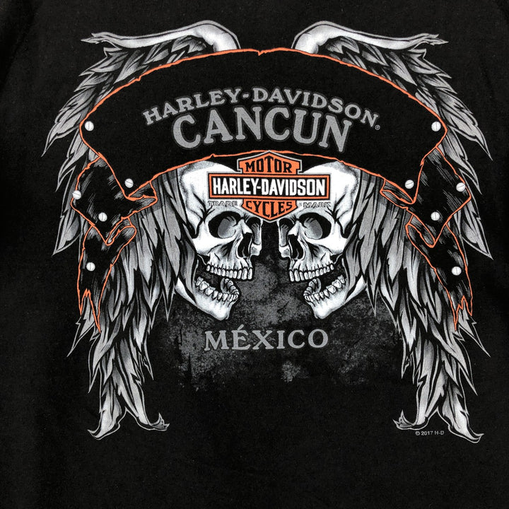 Harley-Davidson Skull Pattern Skull Wing Motorcycle Bike T-shirt Men's L size cotton black type Vintage Second Hand