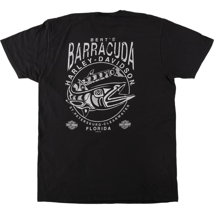 Harley-Davidson Fish Pattern Motorcycle T-Shirt, Men's Size L (approx.) cotton black type Vintage Second Hand