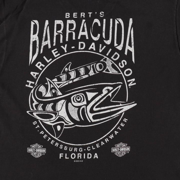 Harley-Davidson Fish Pattern Motorcycle T-Shirt, Men's Size L (approx.) cotton black type Vintage Second Hand