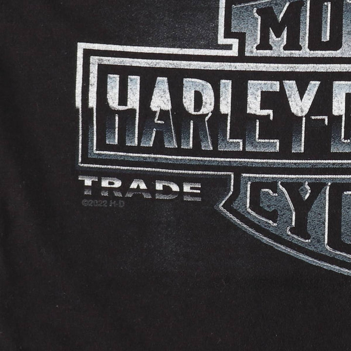 Harley-Davidson Fish Pattern Motorcycle T-Shirt, Men's Size L (approx.) cotton black type Vintage Second Hand