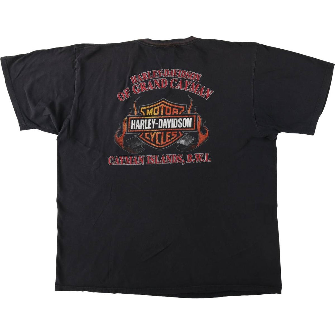 Harley-Davidson Fire Pattern Snake Print Skull Wing Motorcycle Bike T-Shirt, Men's Size XL (approx.) cotton black type Vintage Second Hand