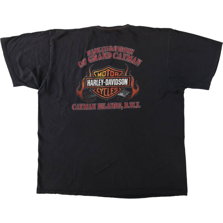 Harley-Davidson Fire Pattern Snake Print Skull Wing Motorcycle Bike T-Shirt, Men's Size XL (approx.) cotton black type Vintage Second Hand