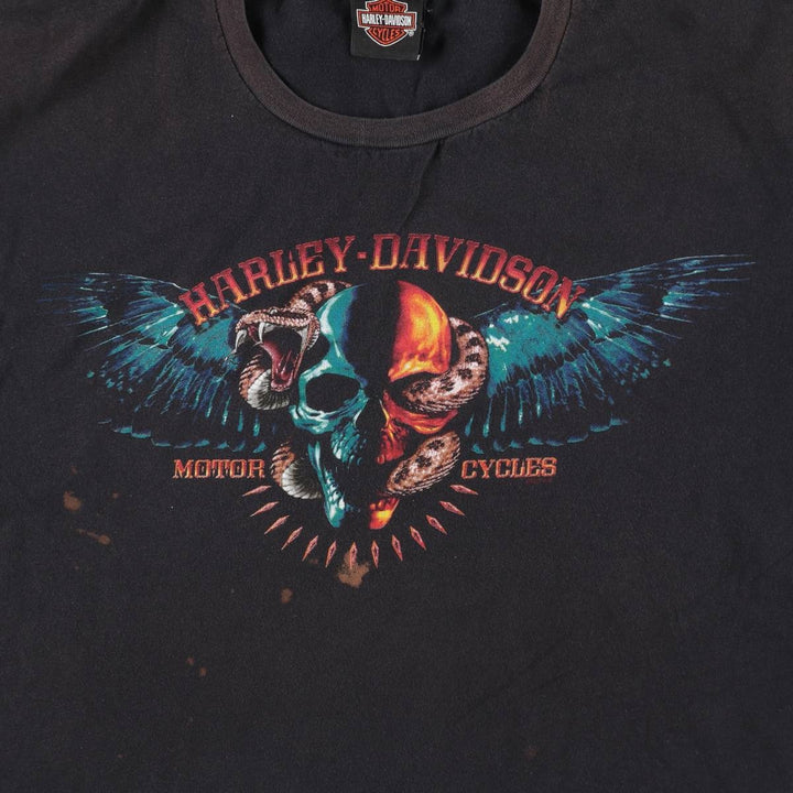 Harley-Davidson Fire Pattern Snake Print Skull Wing Motorcycle Bike T-Shirt, Men's Size XL (approx.) cotton black type Vintage Second Hand