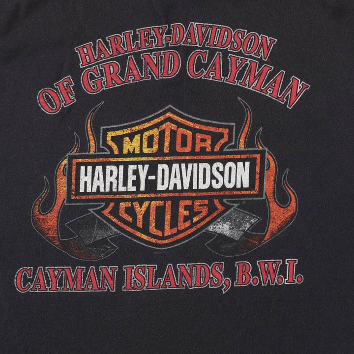 Harley-Davidson Fire Pattern Snake Print Skull Wing Motorcycle Bike T-Shirt, Men's Size XL (approx.) cotton black type Vintage Second Hand
