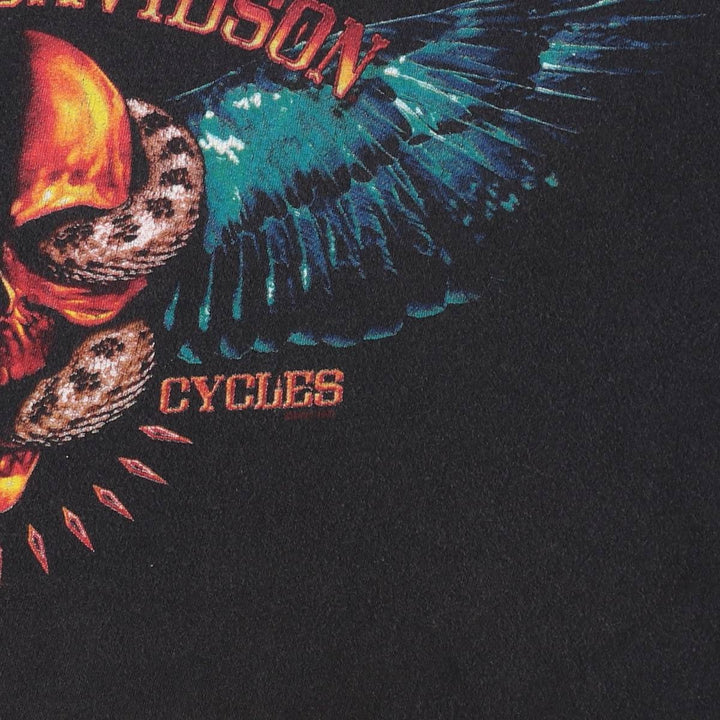 Harley-Davidson Fire Pattern Snake Print Skull Wing Motorcycle Bike T-Shirt, Men's Size XL (approx.) cotton black type Vintage Second Hand