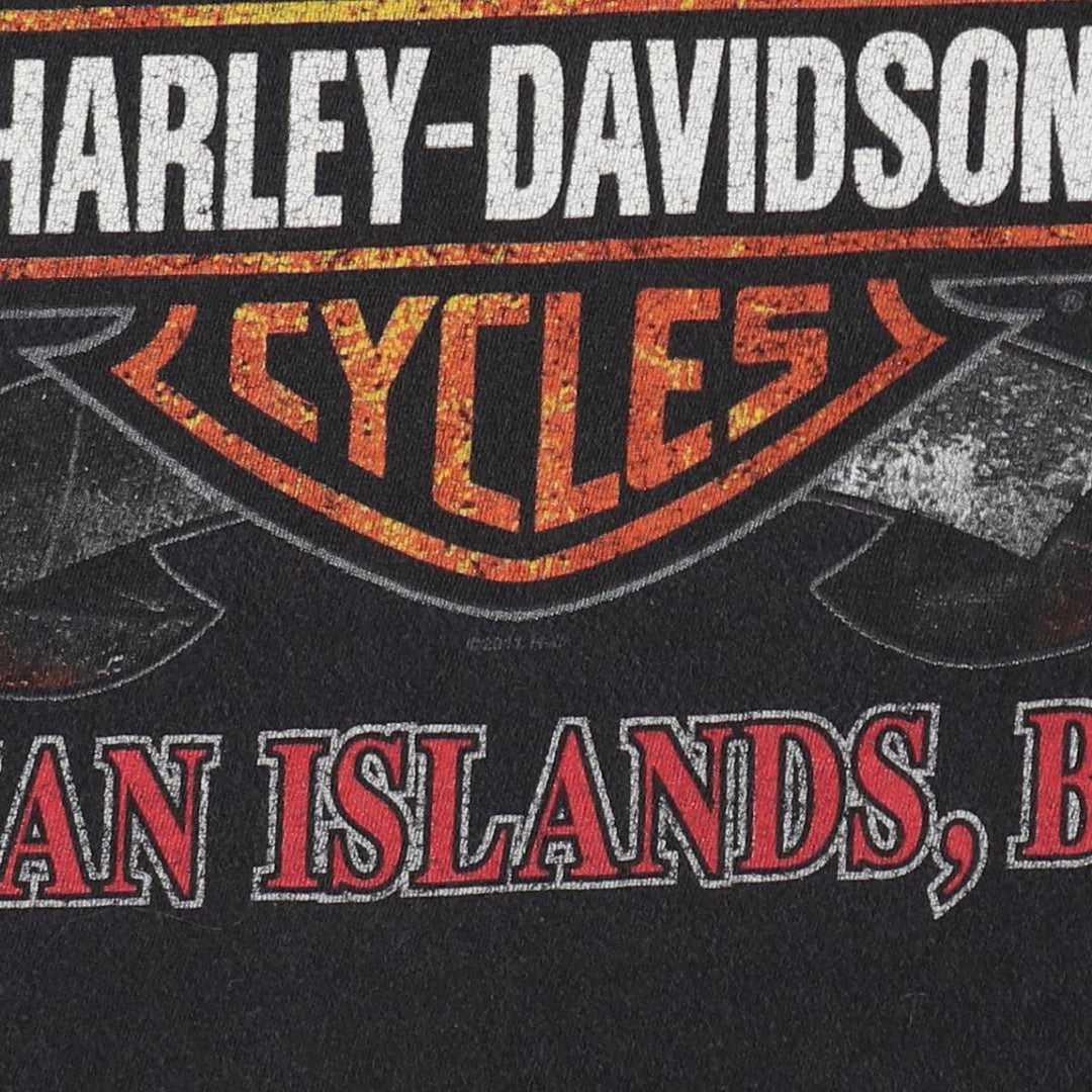 Harley-Davidson Fire Pattern Snake Print Skull Wing Motorcycle Bike T-Shirt, Men's Size XL (approx.) cotton black type Vintage Second Hand