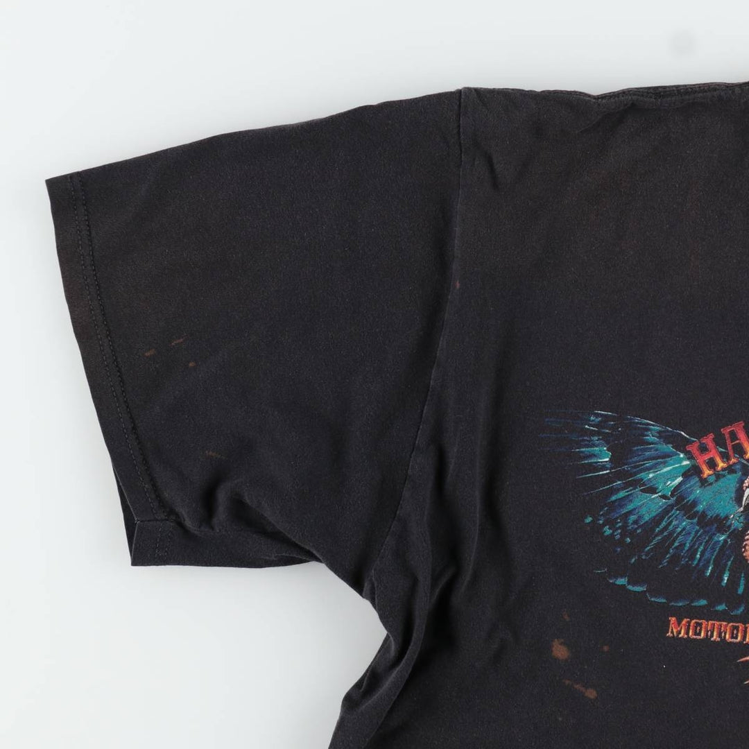 Harley-Davidson Fire Pattern Snake Print Skull Wing Motorcycle Bike T-Shirt, Men's Size XL (approx.) cotton black type Vintage Second Hand