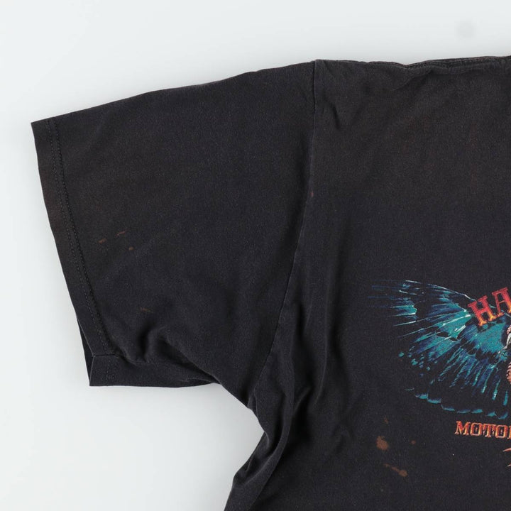 Harley-Davidson Fire Pattern Snake Print Skull Wing Motorcycle Bike T-Shirt, Men's Size XL (approx.) cotton black type Vintage Second Hand
