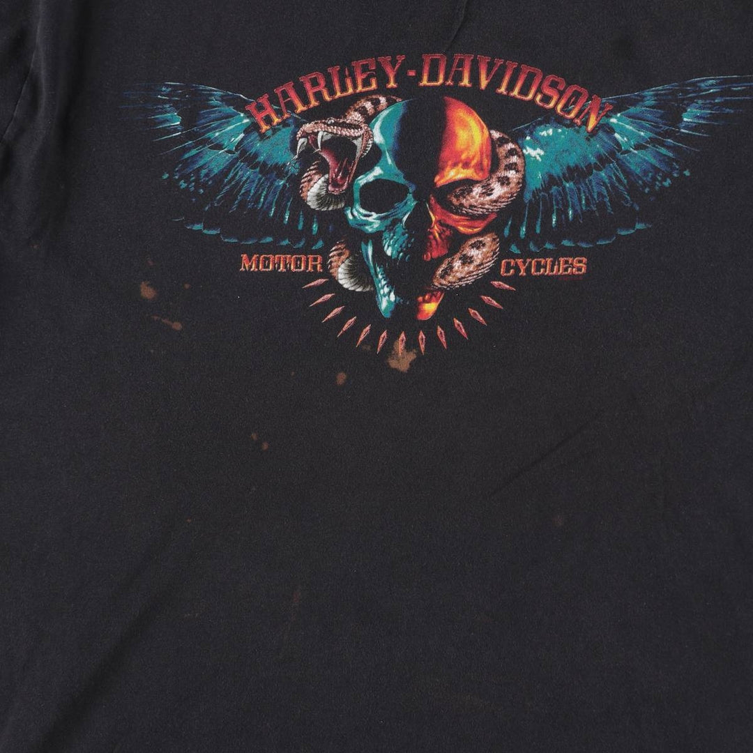 Harley-Davidson Fire Pattern Snake Print Skull Wing Motorcycle Bike T-Shirt, Men's Size XL (approx.) cotton black type Vintage Second Hand