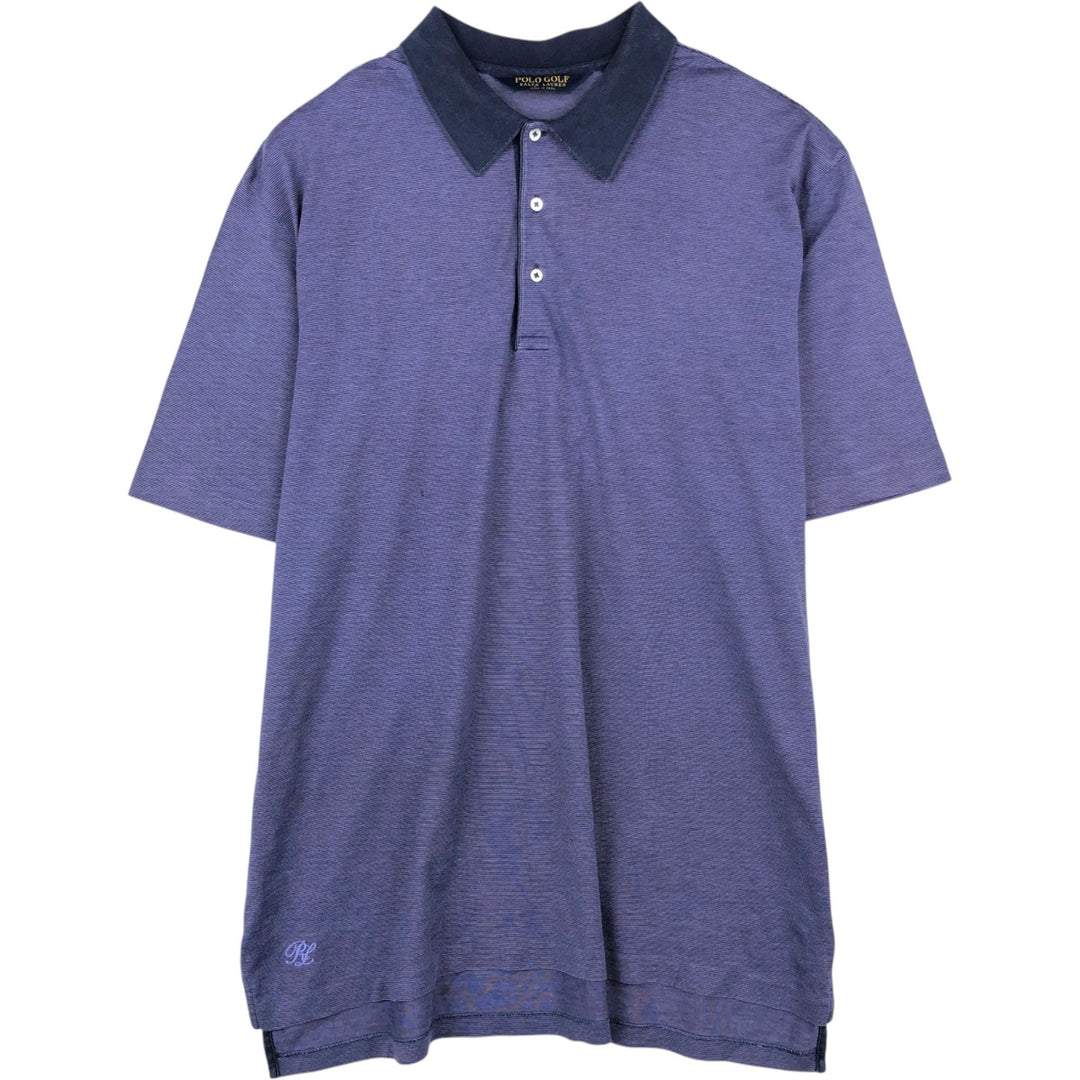 Ralph Lauren POLO GOLF Short Sleeve Striped Polo Shirt Men's XL Pima Cotton navy blue type Vintage Second Hand