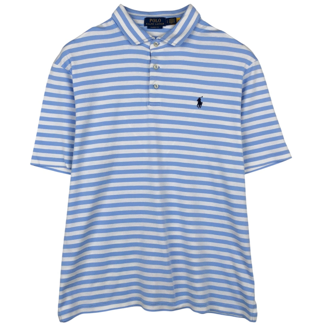 Ralph Lauren POLO RALPH LAUREN CLASSIC FIT short sleeve striped polo shirt men's size L cotton Blue type light blue Vintage Second Hand