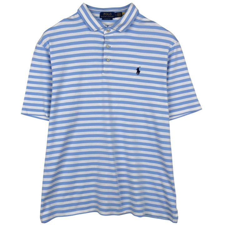 Ralph Lauren POLO RALPH LAUREN CLASSIC FIT short sleeve striped polo shirt men's size L cotton Blue type light blue Vintage Second Hand