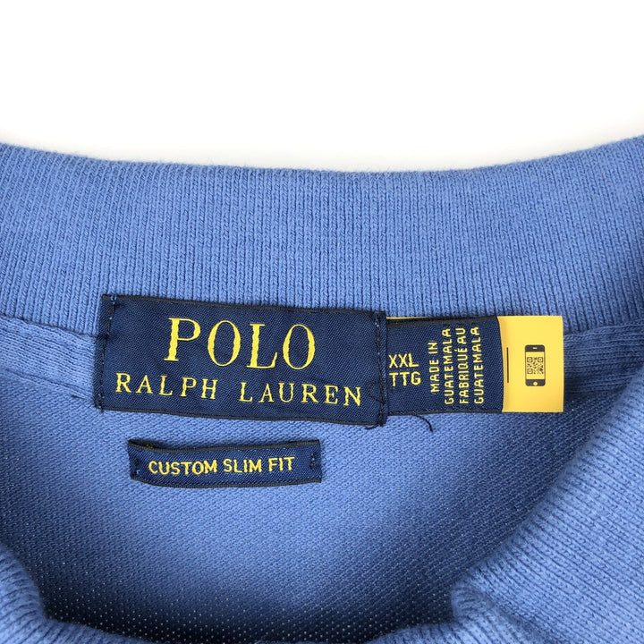 Ralph Lauren POLO RALPH LAUREN CUSTOM SLIM FIT short-sleeved polo shirt, men's size XXL cotton Blue type light blue Vintage Second Hand