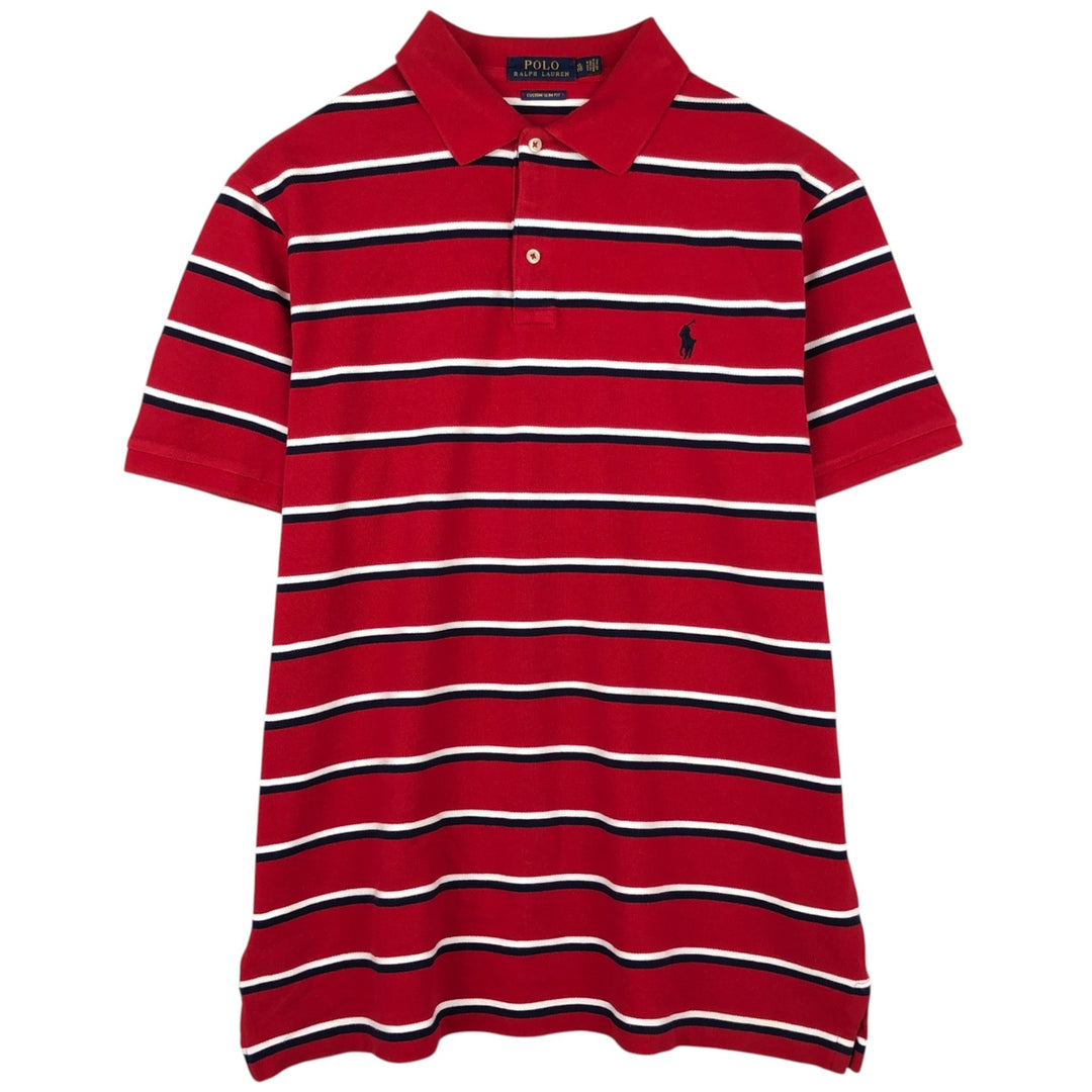 Ralph Lauren POLO RALPH LAUREN CUSTOM SLIM FIT Multi-stripe Short-Sleeve Polo Shirt, Men's Size XL (approx.) cotton red type Vintage Second Hand