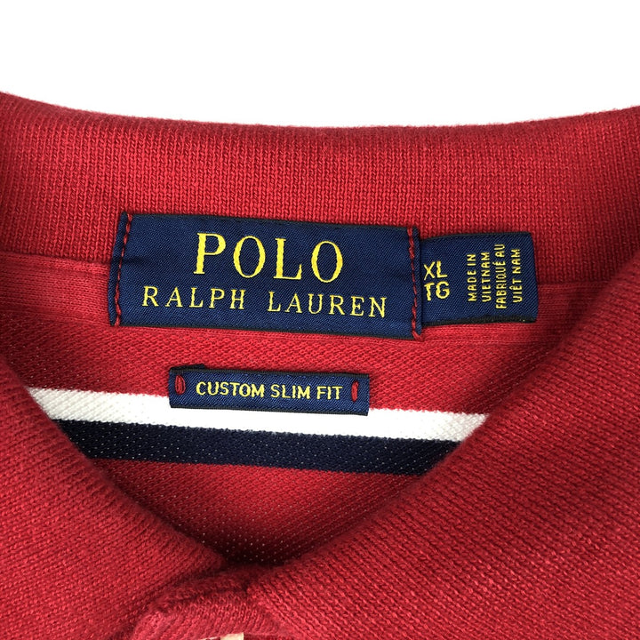 Ralph Lauren POLO RALPH LAUREN CUSTOM SLIM FIT Multi-stripe Short-Sleeve Polo Shirt, Men's Size XL (approx.) cotton red type Vintage Second Hand