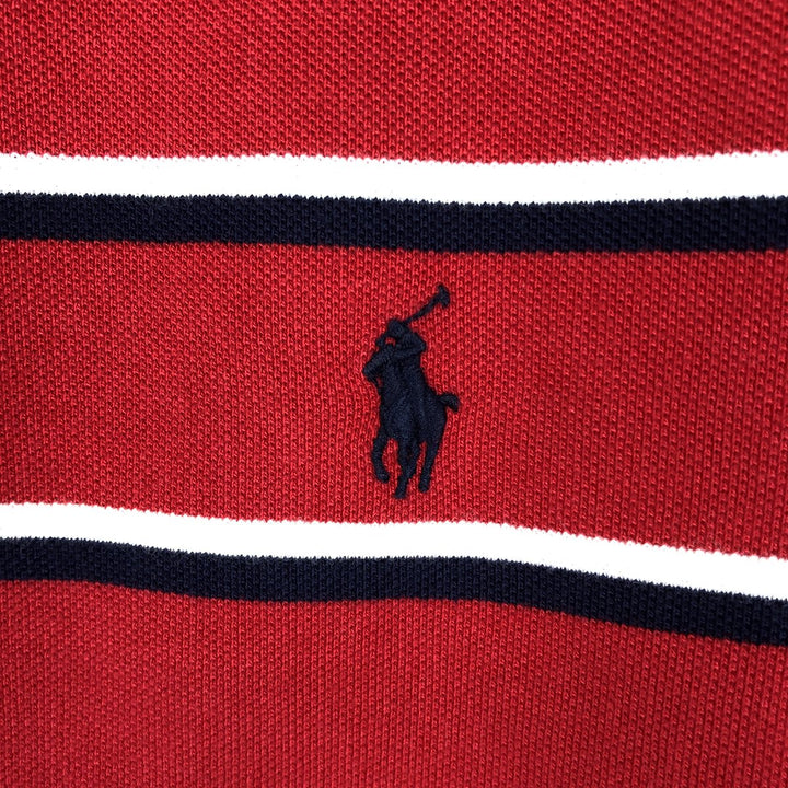 Ralph Lauren POLO RALPH LAUREN CUSTOM SLIM FIT Multi-stripe Short-Sleeve Polo Shirt, Men's Size XL (approx.) cotton red type Vintage Second Hand
