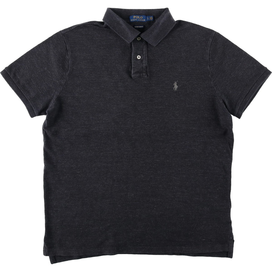 Ralph Lauren POLO RALPH LAUREN CUSTOM SLIM FIT short sleeve polo shirt, men's size L cotton gray type Vintage Second Hand
